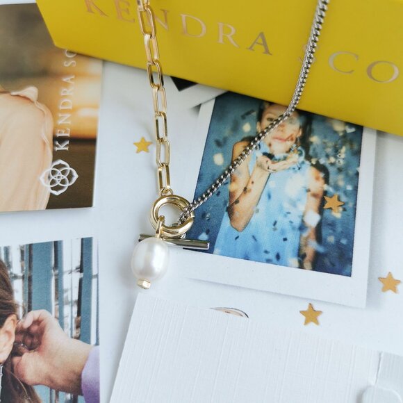 New Kendra Scott Leighton Convertible White Pearl Chain Necklace Mixed Metal - Picture 3 of 4